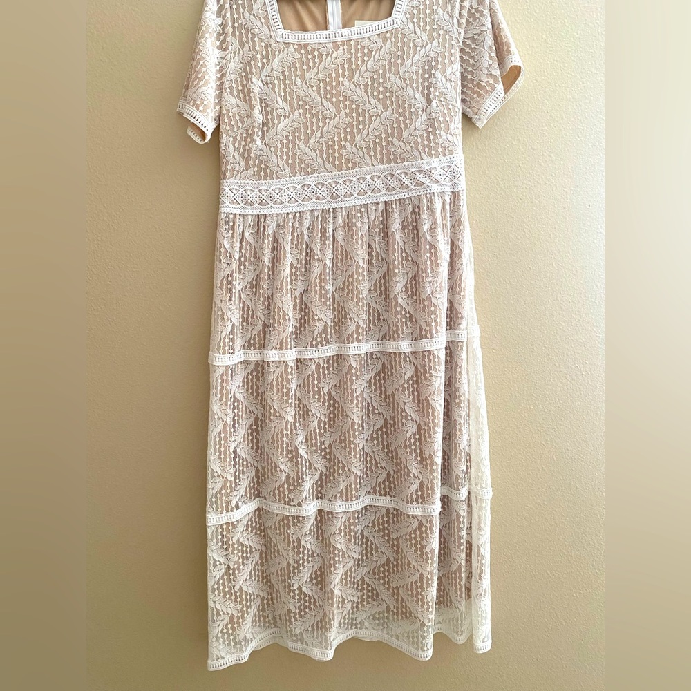 Ivory Lace Dress Midi (White/Ivory)